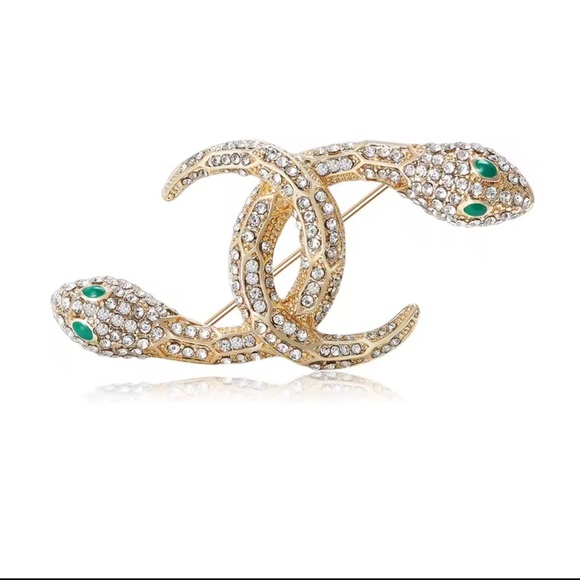 Serpenti Snake Gold Crystal Green Eyes Brooch - Picture 3 of 9